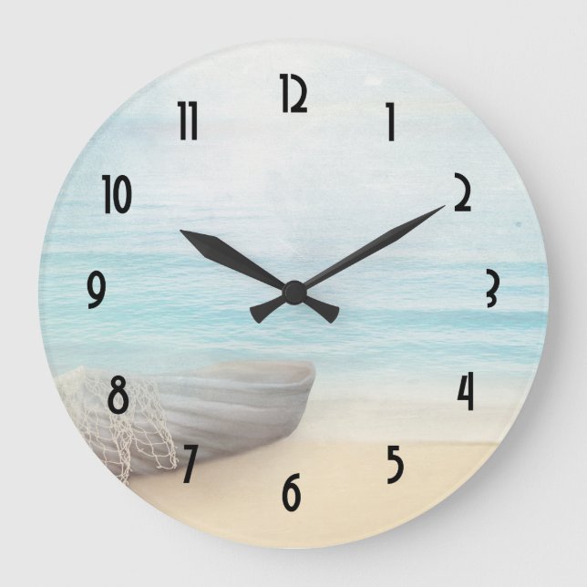 Grande Horloge Ronde Coastal Beach Scene with Wood Rowboat (Recto)