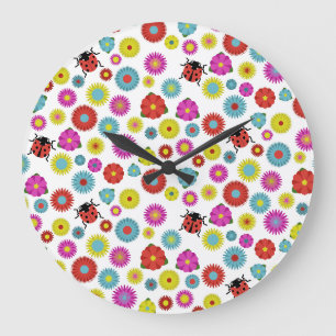 Grande Horloge Ronde Coccinelles dans le jardin parmi les fleurs