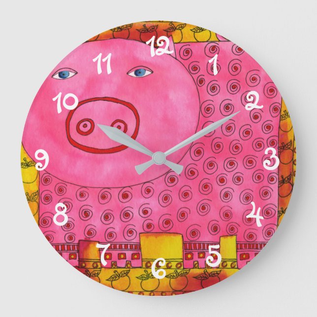Grande Horloge Ronde Cochon à motifs (Recto)