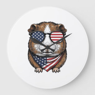 Grande Horloge Ronde Cochon d'Inde patriotique Gravure vintage