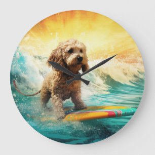 Grande Horloge Ronde Cockapoo Beach Surf Paining