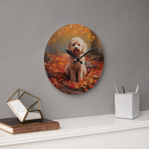 Grande Horloge Ronde Cockapou dans les feuilles d'automne automne autom