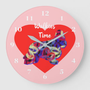 Grande Horloge Ronde Cocker Spaniel Chien Valentine's Day Heart Pink