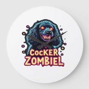 Grande Horloge Ronde Cocker Spaniel Cockie Chien Zombie Halloween Essen