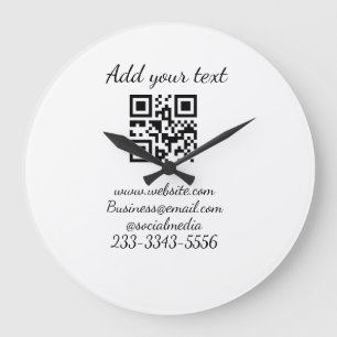 Grande Horloge Ronde code QR personnalisé simple ajouter votre nom text