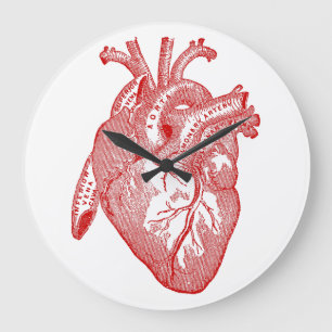 Grande Horloge Ronde Coeur anatomique antique rouge