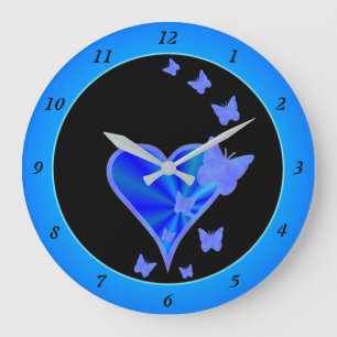 Grande Horloge Ronde Coeur arc-en-ciel et papillon