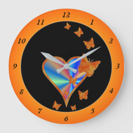 Grande Horloge Ronde Coeur arc-en-ciel et papillon