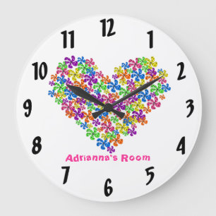 Grande Horloge Ronde Coeur au néon de fleur