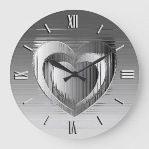 Grande Horloge Ronde Coeur chromé poli