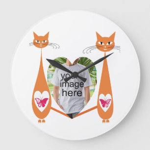 Grande Horloge Ronde Coeur d'amour chat modifiable - Conception personn