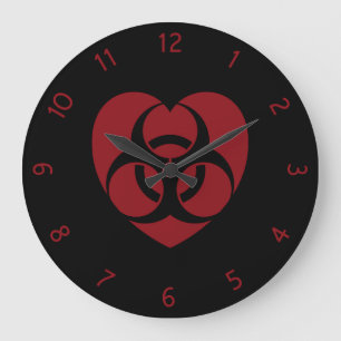 Grande Horloge Ronde Coeur d'avertissement de risque biologique rouge