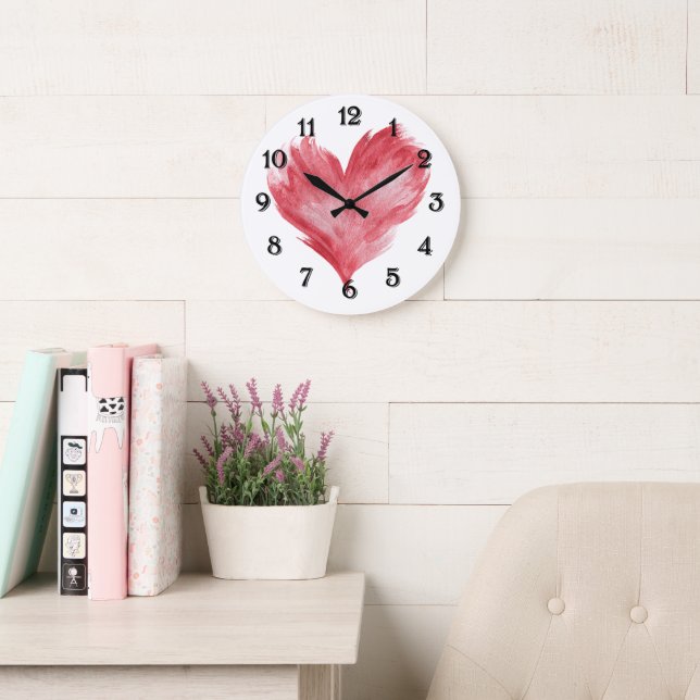 Grande Horloge Ronde Cœur de Flamme Rouge (Salle de lecture)