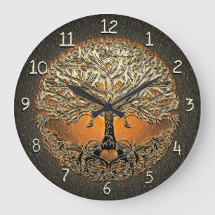 Grande Horloge Ronde Coeur de l'arbre de vie en cuivre