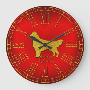 Grande Horloge Ronde Coeur de rouge de golden retriever