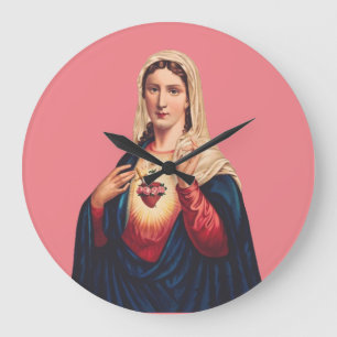 Grande Horloge Ronde Coeur immaculé de la Vierge Marie