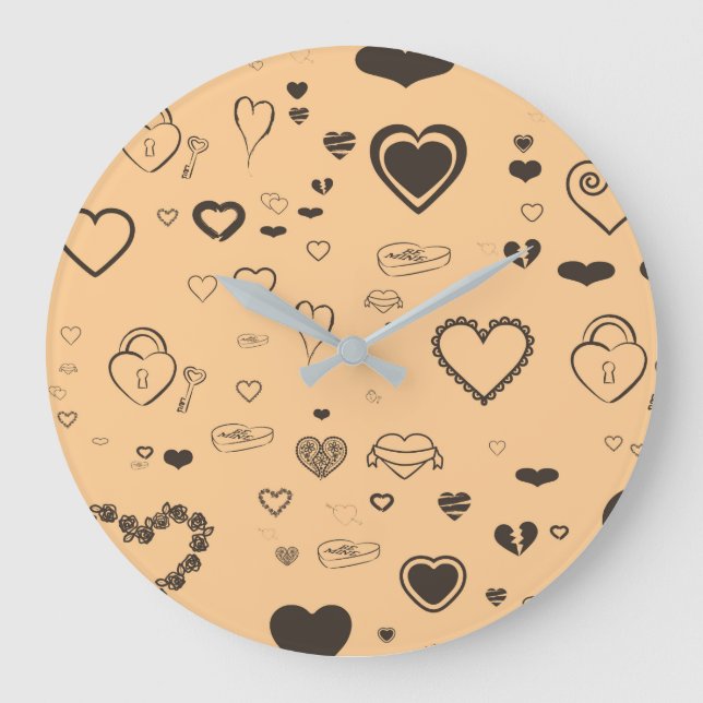 Grande Horloge Ronde Coeur mignon Motif moderne gris foncé (Recto)
