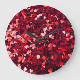 Grande Horloge Ronde Coeur Parties scintillant rouge : Texture minimali