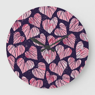 Grande Horloge Ronde Coeur rose : motif transparent aquarelle.