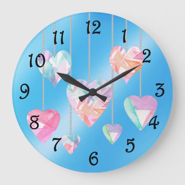 Grande Horloge Ronde Coeurs cristaux (Recto)