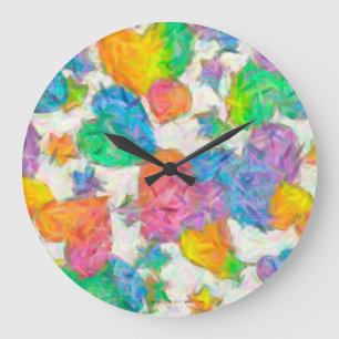Grande Horloge Ronde Cœurs de la Saint-Valentin pastel impressionniste