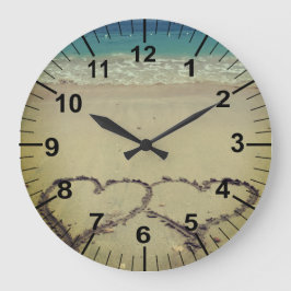 Grande Horloge Ronde Coeurs de thème de plage en sable