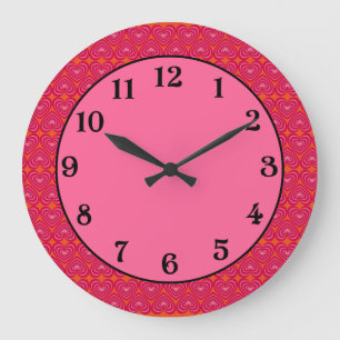 Grande Horloge Ronde Coeurs linéaires personnalisables