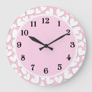 Grande Horloge Ronde Coeurs Puffy Personnalisables