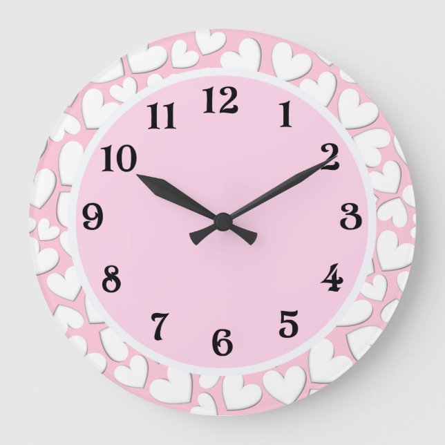 Grande Horloge Ronde Coeurs Puffy Personnalisables (Recto)
