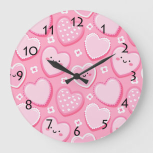 Grande Horloge Ronde Coeurs roses mignons Salle de fille Décor du mur