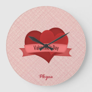 Grande Horloge Ronde Cœurs rouges monogrammes