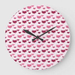 Grande Horloge Ronde Cœurs volants roses et rouges