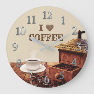 Grande Horloge Ronde Coffee Grinder With I Love Coffee Beans