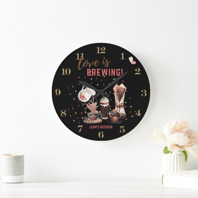 Grande Horloge Ronde ☕ Coffeecore Clock Coffee Mèmes Barista (Maison)