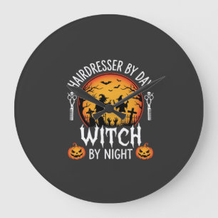 Grande Horloge Ronde Coiffeuse Halloween de Jour Sorcière de Nuit