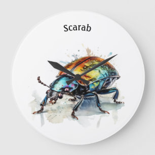 Grande Horloge Ronde Coléoptère iridescent en aquarelle, personnalisé