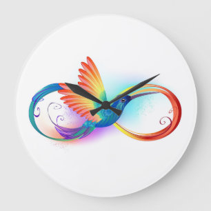 Grande Horloge Ronde Colibri arc-en-ciel avec symbole Infinity