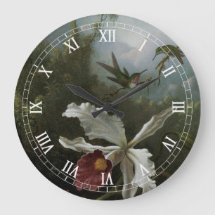 Grande Horloge Ronde Colibris et Orchidée blanche de Martin J. Heade