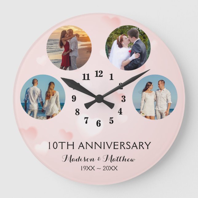 Grande Horloge Ronde Collage Anniversaire Photo (Recto)