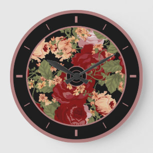 Grande Horloge Ronde Collage coloré d'illustration de fleurs