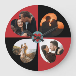 Grande Horloge Ronde Collage de photos du coeur de Valentine