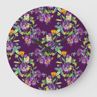 Grande Horloge Ronde Collage floral, motif transparent, numérique abstr