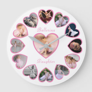 Grande Horloge Ronde Collage photo blanc rose Ballerina