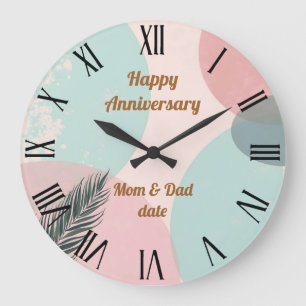 Grande Horloge Ronde Collection Moderne Abstraite Rose Pâle Menthe