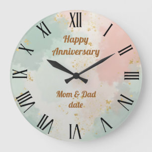 Grande Horloge Ronde Collection Populaire Abstraite Rose Pâle Menthe