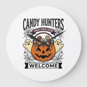 Grande Horloge Ronde Collectionneur de bonbons Halloween Gravure vintag