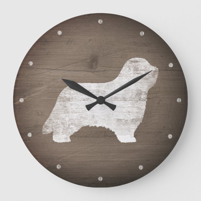 Grande Horloge Ronde Collie hérissée Silhouette Style rustique (Recto)