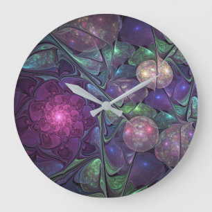Grande Horloge Ronde Coloré brillant Art Abstrait Fractal moderne