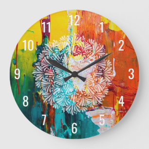 Grande Horloge Ronde Colorful Abstract
