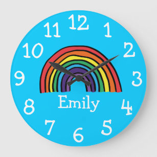 Grande Horloge Ronde Colorful Cute Rainbow Personalized